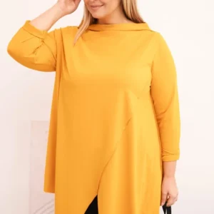 Moteriška medvilninė bluzonė Plus Size asimetrinė su sukama rankove