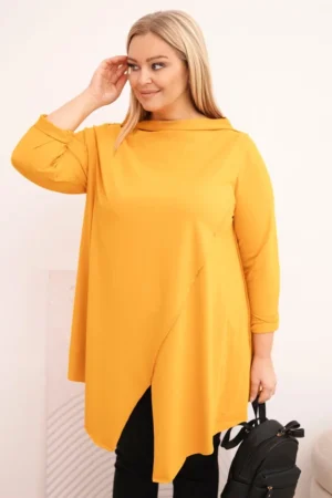 Moteriška medvilninė bluzonė Plus Size asimetrinė su sukama rankove