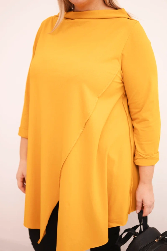 36792_4 Moteriška medvilninė bluzonė Plus Size asimetrinė su sukama rankove - Image 4