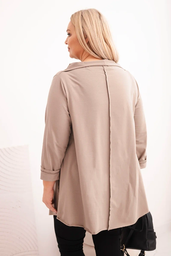 36793_2 Moteriška medvilninė bluzka Plus Size asimetrinė su sukamu rankovėmis fango - Image 3