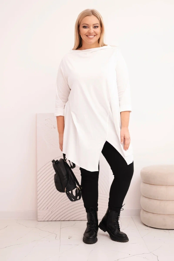 36794_1 Moteriška asimetrinė medvilninė bluzona Plus Size su surišamu rankovu - Image 2
