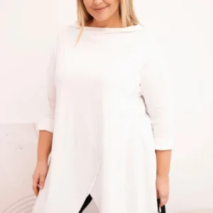 Moteriška asimetrinė medvilninė bluzona Plus Size su surišamu rankovu