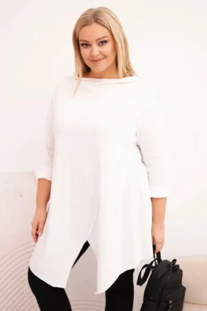 Moteriška asimetrinė medvilninė bluzona Plus Size su surišamu rankovu