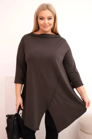 Moteriška medvilninė bluzka Plus Size asimetriška su sukamu rankoviu