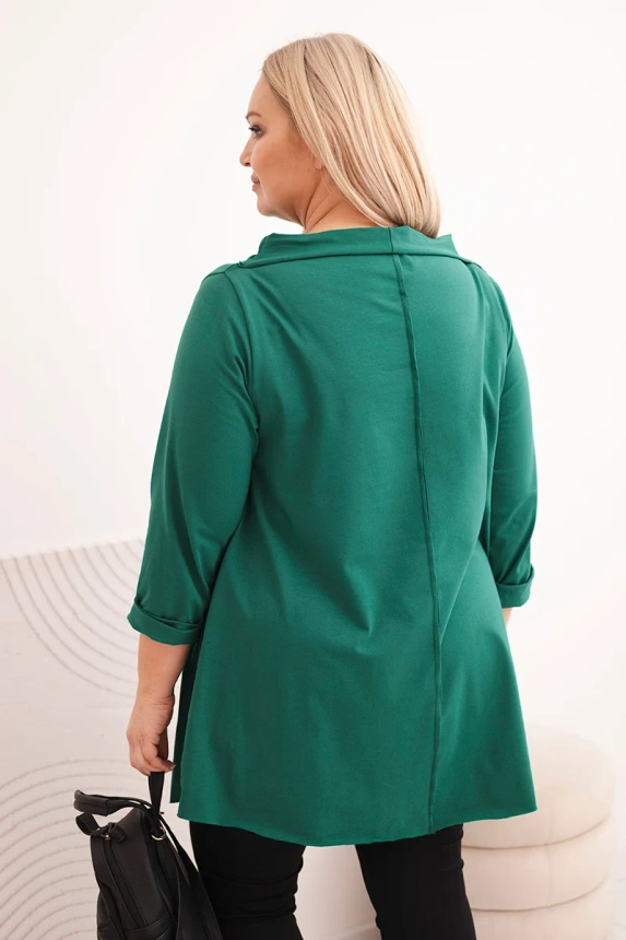 36796_2 Moteriška medvilninė bliuskutė Plus Size asimetriška su pasukamu rankoviu tamsiai - Image 3