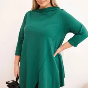 Moteriška medvilninė bliuskutė Plus Size asimetriška su pasukamu rankoviu tamsiai