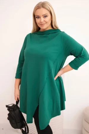 Moteriška medvilninė bliuskutė Plus Size asimetriška su pasukamu rankoviu tamsiai