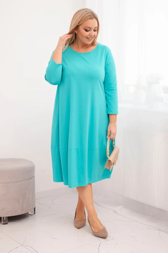 36802_1 Moteriška medvilninė suknelė Plus Size su užlenktais rankovėmis ir kišenėmis - Image 2