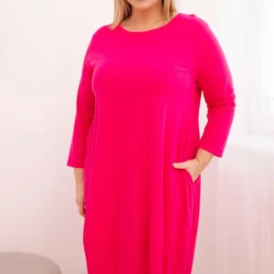 Moteriška medvilninė suknelė Plus Size su pasukamomis rankovėmis ir kišenėmis