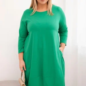 Moteriška medvilninė suknelė Plus Size su apvija rankovėmis ir kišenėmis