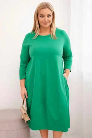 Moteriška medvilninė suknelė Plus Size su apvija rankovėmis ir kišenėmis