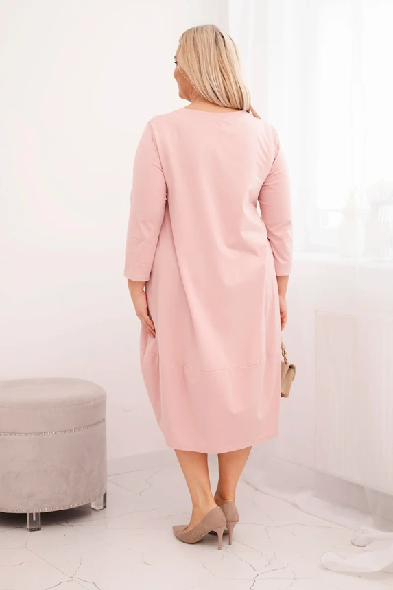 36807_2 Moteriška medvilninė suknelė Plus Size su pasukamais rankovėmis ir kišenėmis - Image 3