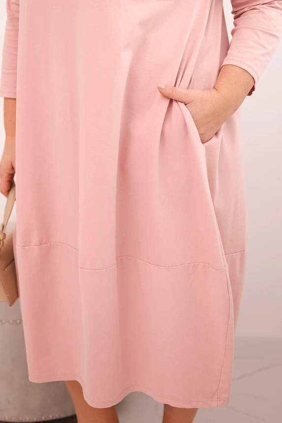36807_4 Moteriška medvilninė suknelė Plus Size su pasukamais rankovėmis ir kišenėmis - Image 4
