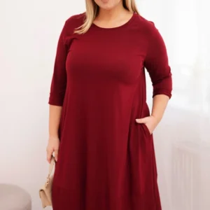 Moteriška medvilninė suknelė Plus Size su sukamu rankoviu ir kišenėmis