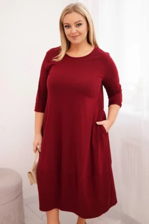 Moteriška medvilninė suknelė Plus Size su sukamu rankoviu ir kišenėmis