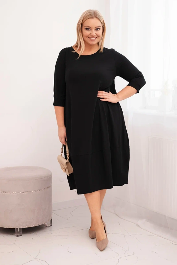 36811_1 Moteriška medvilninė suknelė Plus Size su pasukamomis rankovėmis ir kišenėmis - Image 2