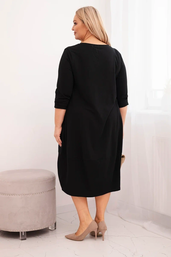 36811_2 Moteriška medvilninė suknelė Plus Size su pasukamomis rankovėmis ir kišenėmis - Image 3