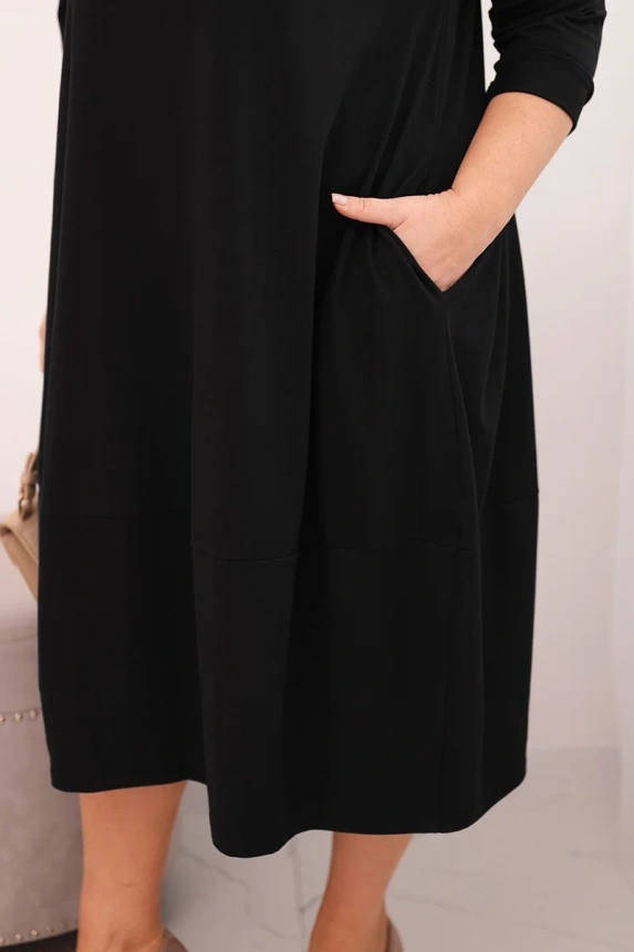 36811_4 Moteriška medvilninė suknelė Plus Size su pasukamomis rankovėmis ir kišenėmis - Image 4