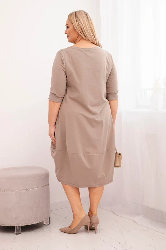 36812_2 Moterski baweginis suknelė Plus Size su apvartu rankovėmis ir kišenėmis fango. - Image 3