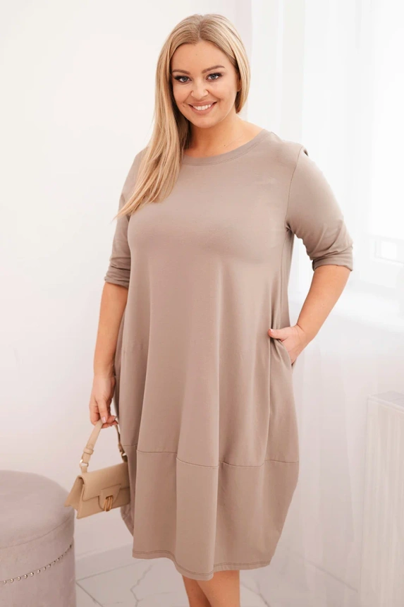 36812_4 Moterski baweginis suknelė Plus Size su apvartu rankovėmis ir kišenėmis fango.