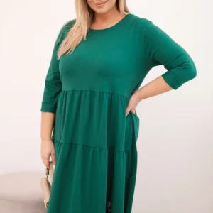 Moteriška medvilninė suknelė Plus Size su volanais ir pasuktais rankovėmis