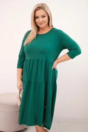 Moteriška medvilninė suknelė Plus Size su volanais ir pasuktais rankovėmis