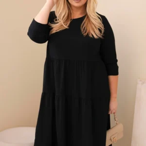 Moteriška medvilninė Plus Size suknelė su volanais ir pasukta rankove