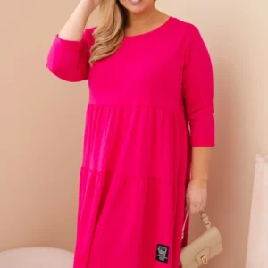 Moteriška medvilninė suknelė Plus Size su volantais ir užlenktais rankovėmis