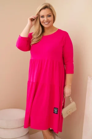 Moteriška medvilninė suknelė Plus Size su volantais ir užlenktais rankovėmis