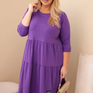 Moteriška medvilninė suknelė Plus Size su volanais ir apvyniotu rankovėmis