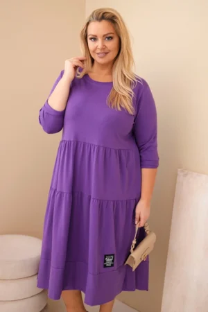 Moteriška medvilninė suknelė Plus Size su volanais ir apvyniotu rankovėmis