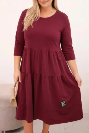 Moteriška medvilninė suknelė Plus Size su volanais ir pasukta rankove