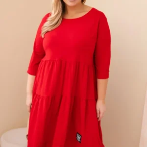 Moteriška medvilninė suknelė Plus Size su nėriniais ir apvartu rankovėmis