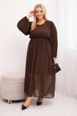 Moteriška plisuota suknelė Plus Size iš viskozės su ilgomis rankovėmis