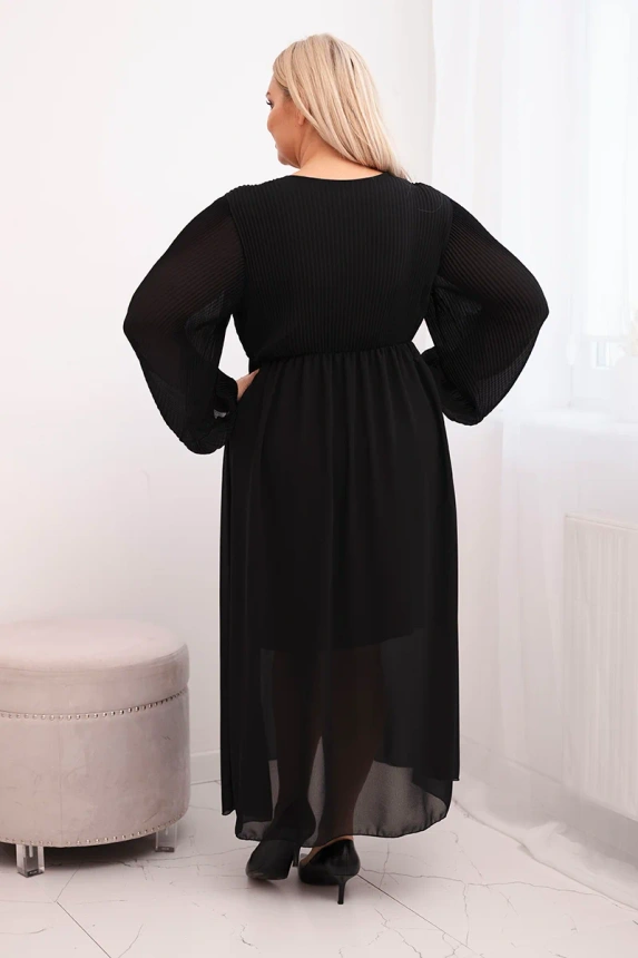 36828_2 Plisuota moteriška suknelė Plus Size iš viskozės su ilgomis rankovėmis - Image 3