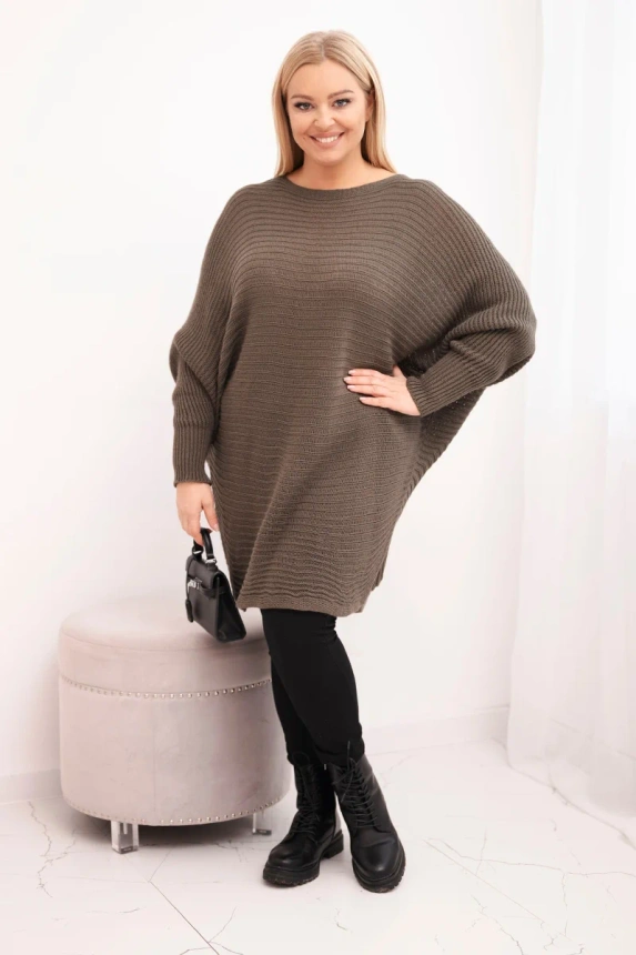 36836_1 Moteriškas Plus Size megztinis su moheriu pončo mocca - Image 2