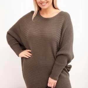 Moteriškas Plus Size megztinis su moheriu pončo mocca