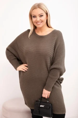 Moteriškas Plus Size megztinis su moheriu pončo mocca