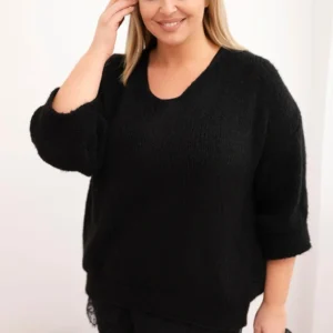 Moteriškas su V formos iškirpte ir vizkozės bluzon su nėriniu apačioje