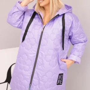 Moteriška Plus Size pūkuota striukė su gobtuvu ir užrašu HOPE šviesiai