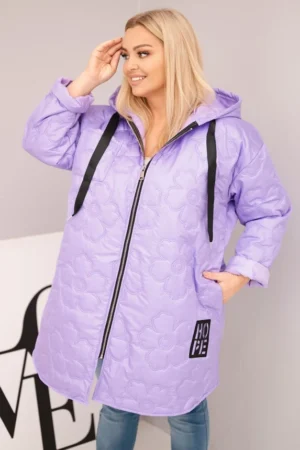 Moteriška Plus Size pūkuota striukė su gobtuvu ir užrašu HOPE šviesiai