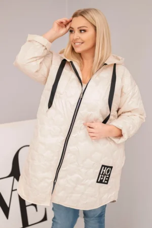 Moteriška Plus Size pamušaluota striukė su gobtuvu ir užrašu HOPE šviesiai