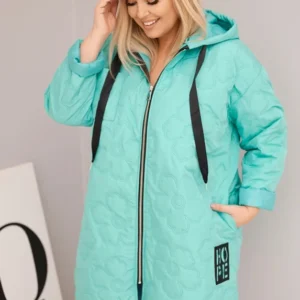 Moteriška Plus Size pūkinė striukė su gobtuvu ir užrašu HOPE