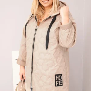 Moteriška Plus Size pūkinė striukė su gobtuvu ir užrašu HOPE tamsiai