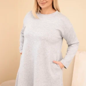 Moteriška Plus Size suknelė iš viskozės laisvo silueto su ilgomis rankovėmis