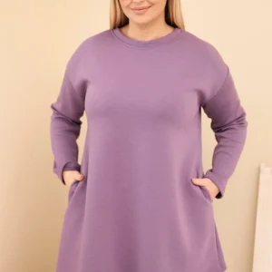 Moteriška Plus Size suknelė iš viskozės su laisvu siluetu ir ilgomis rankovėmis