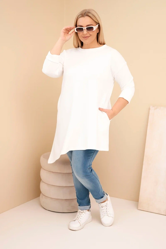 36897_1 Moteriška Plus Size suknelė iš viskozės laisvo silueto su ilgomis rankovėmis ecru - Image 2