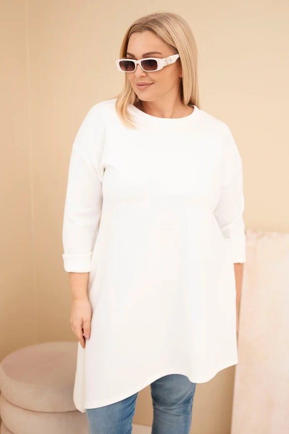36897_4 Moteriška Plus Size suknelė iš viskozės laisvo silueto su ilgomis rankovėmis ecru