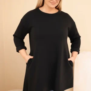 Moteriška Plus Size suknelė iš viskozės su laisvu siluetu ir ilgomis rankovėmis
