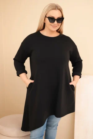 Moteriška Plus Size suknelė iš viskozės su laisvu siluetu ir ilgomis rankovėmis